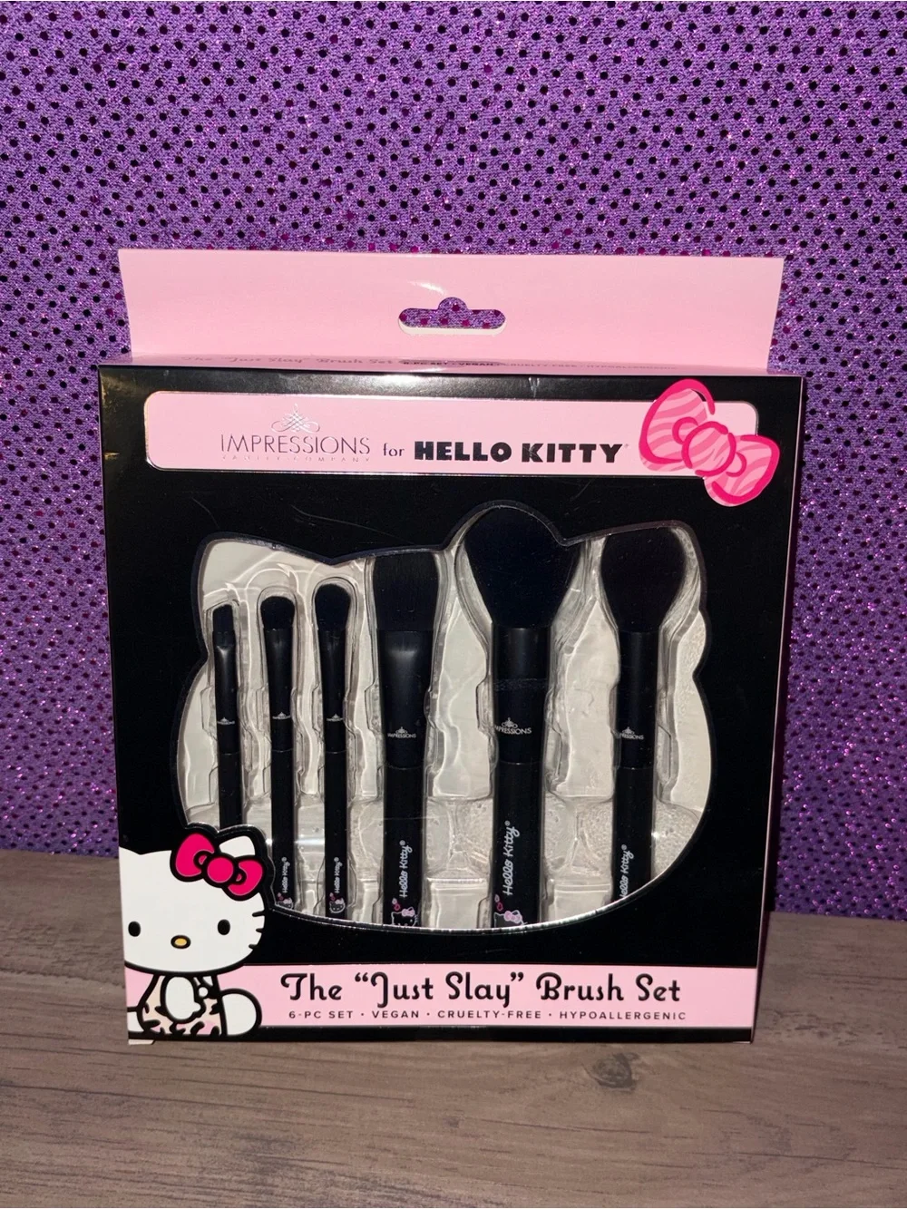 Hello Kitty “Just Slay” Makeup Brush Set Pink Black 6 Piece Vegan Brushes NWT